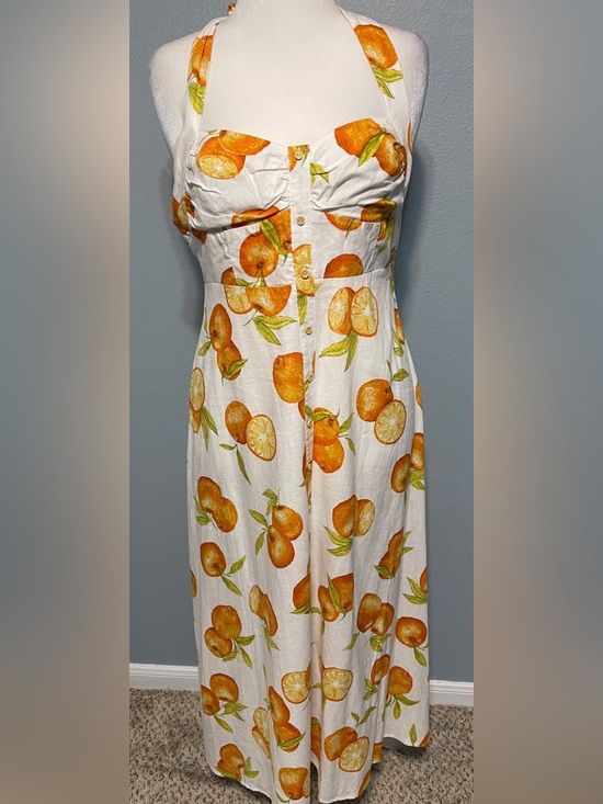Zara Dresses & Skirts - Zara Citrus Print Halter Midi Dress White Orange Fruit Sundress Coastal Large